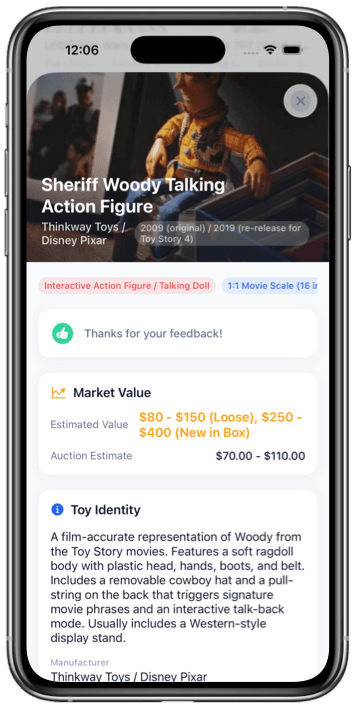 Toy Value Scanner App Interface